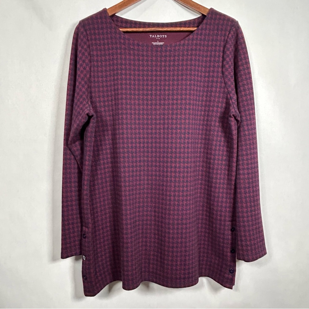Talbots Houndstooth Purple Long Sleeve Shirt